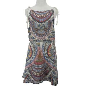Earthbound Trading Co Size L Mini‎ Boho Dress Cutout Fringe Tassels Sleeveless